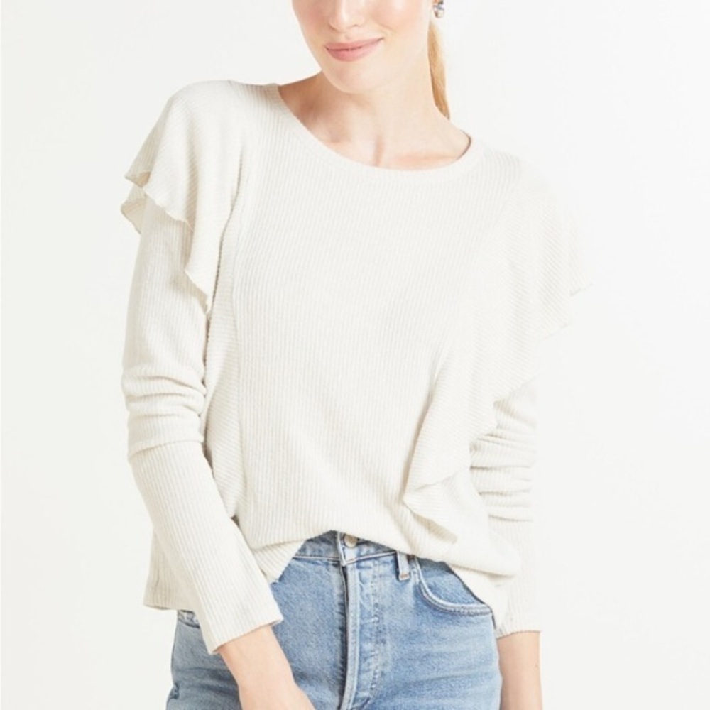 Allison Joy Beige Nora ruffle top sweater Size Small